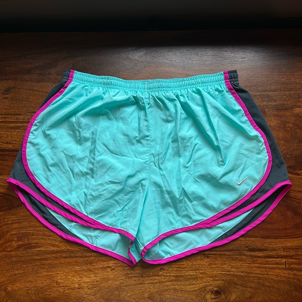 Nike Teal and Gray Dri-FIT Tempo Mid-Rise Brief-Lined Running Shorts